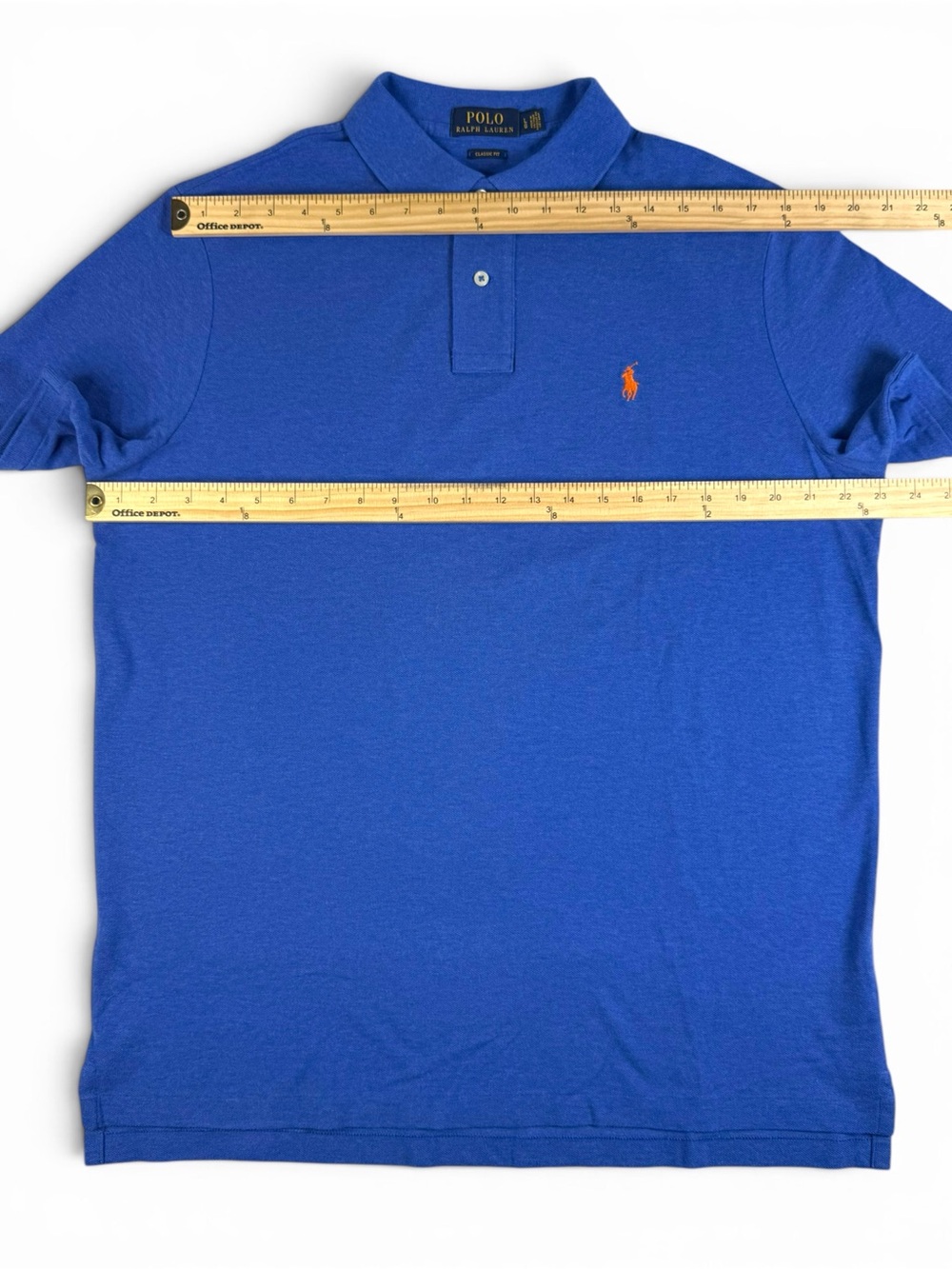 Polo Ralph Lauren Mens L Classic Fit Blue Cotton Polo Shirt Orange Pony - Picture 5 of 10